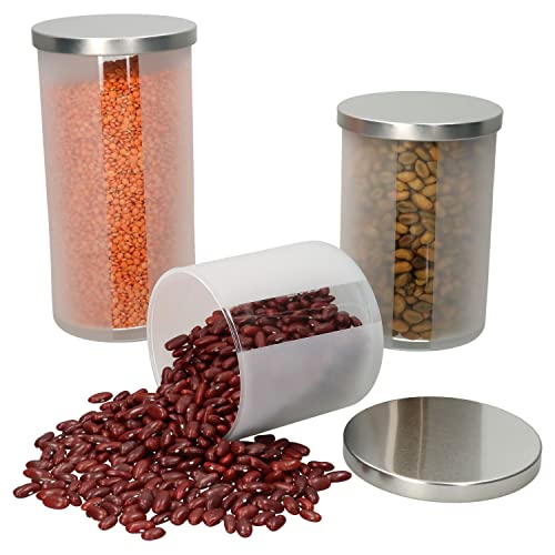 MamboCat 3tlg Set Avar Vorratsdosen rund weiß I Glasdosen mit Metalldeckel I Milchglas mit Sichtfenster I Je 1x 1,3L, 1L & 600ml I nachhaltige Aufbewahrungsbox, Behälter für Müsli, Snacks & Co. von MamboCat