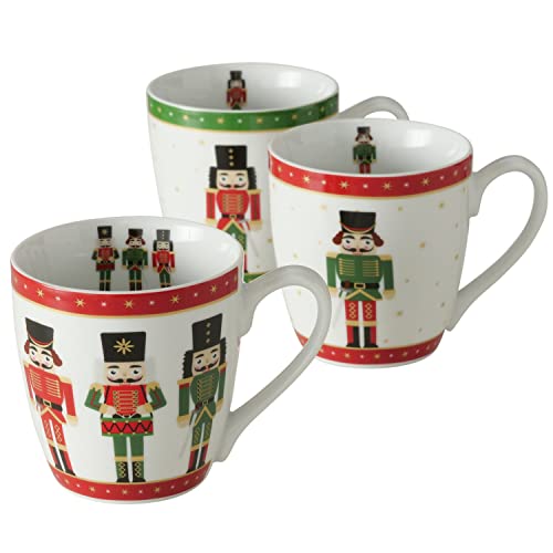 MamboCat 3tlg Set Jumbobecher Andrew I 350 ml I 3 Personen I rot & grün mit Nussknacker-Motiv I Kaffee-Tasse für Glühwein, Punsch, Feuerzangenbowle, Likör, Keramik I Christmas Mug I Weihnachten, X-Mas von MamboCat