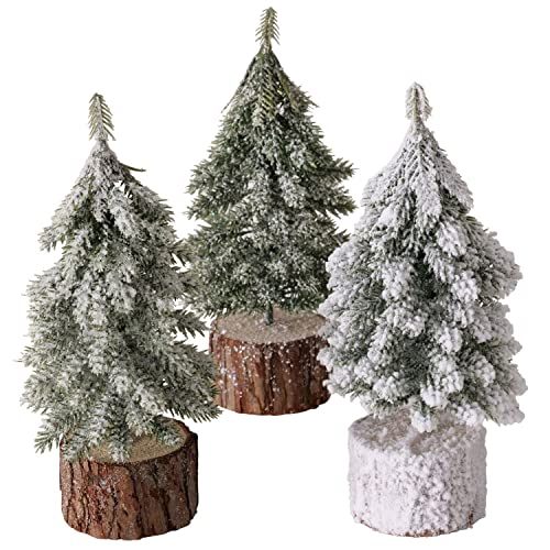 MamboCat 3tlg. Deko-Weihnachtsbaum Senja I H19cm I grüne Deko-Tanne mit Schnee I Geeist & Beschneit I Weihnachtsbaum I Weihnachts-Deko, Wohnzimmer I Advents-Dekoration zum Hinstellen I Christmas X-Mas von MamboCat