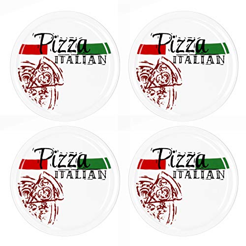MamboCat 4-er Set Pizzateller Pizza Italian Ø 30,5 cm große weiße Teller aus Steingut zum Anrichten für Pizza und Co oder als Steingutplatte zum Servieren von Wurst und Käse I Pizza Teller mit Motiv von MamboCat