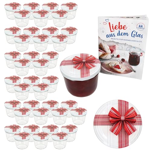 MamboCat 40er Set Sturzglas 230 ml mit Schraub-Deckel Geschenk I Einmachgläser + to 82 Deckel mit Diamant-Zucker-Rezept I Vorratsgläser einkochen & konservieren von MamboCat