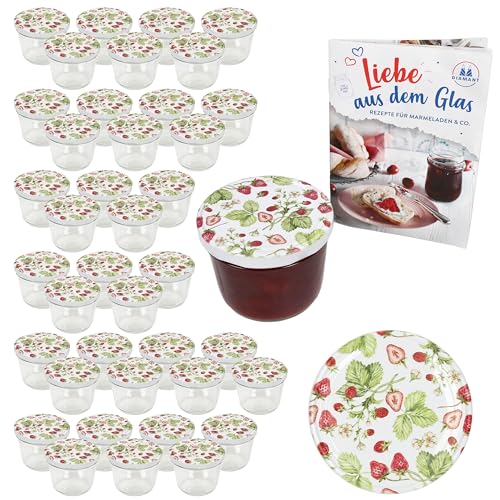 MamboCat 40er Set Sturzglas 230 ml mit Schraub-Deckel Wald-Erdbeere I Einmachgläser + to 82 Deckel mit Diamant-Zucker-Rezept I Vorratsgläser einkochen & konservieren von MamboCat
