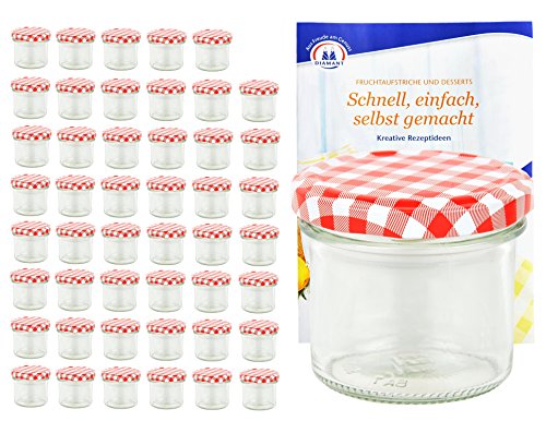 MamboCat 48er Set Sturzgläser 125 ml mit rot weiß kariertem Deckel to 66 inkl. Diamant Gelierzauber Rezeptheft Marmeladengläser Einmachgläser Einweckgläser von MamboCat