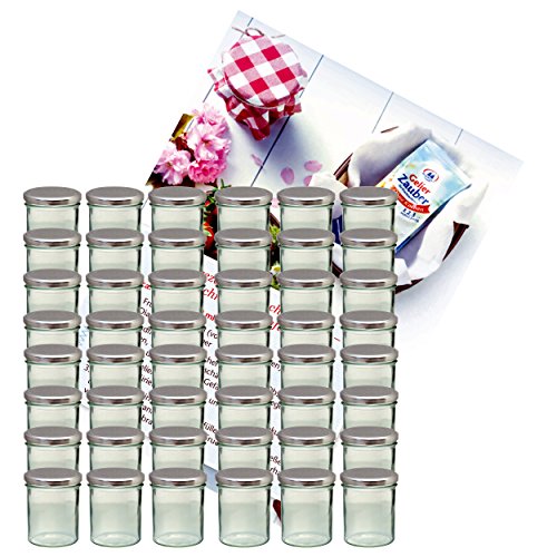 MamboCat 48er Set Sturzglas 350 ml Marmeladenglas Einmachglas Einweckglas to 82 silberner Deckel incl. Diamant-Zucker Gelierzauber Rezeptheft von MamboCat