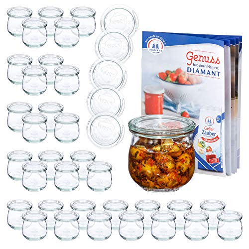 48er Set WECK-Tulpenglas 370 ml + 48 Glas-Deckel RR80 + Rezeptheft | Marmeladen-Gläschen klar | Ø 9 cm | Einmachen, Einkochen & Konservieren | Einweck-Zubehör von MamboCat