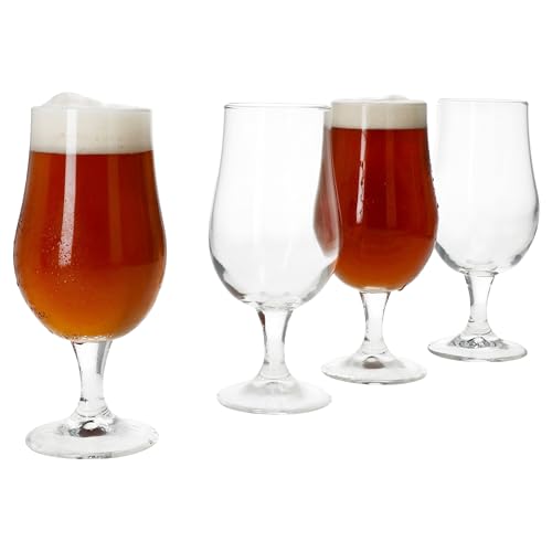 MamboCat 4er Set Artisan Pilsglas I 350ml, Höhe 18cm I für 4 Personen I Biertulpe aus Glas mit Fuß I transparentes Bierglas 0,35L I Biergläser für Partys, Geburtstage, Feiern, Bierfeste & Co von MamboCat