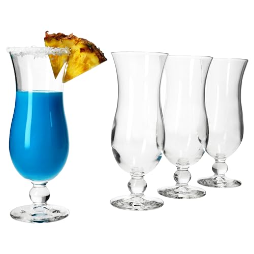 MamboCat 4er Set Blue Hawaii Cocktail-Gläser I 350ml, Höhe 14,3cm I für 4 Personen I klares Longdrinkglas mit Fuß I Hurricane Kelch I transparente Partygläser für Pina Colada, Mai Tai & Co. von MamboCat