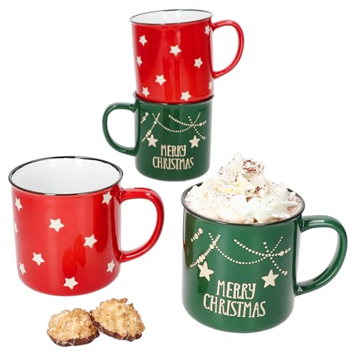 MamboCat 4er Set Emma Jumbobecher I 400 ml I große Steingut-Tassen mit rotem & grünem Dekor I 4 Personen I für Glühwein, Kaffee, Latte Macchiato & Co I Weihnachten MamboCat 4er Set Emma Jumbobecher I 400 ml I große Steingut-Tassen mit rotem & grünem Dekor I 4 Personen I für Glühwein, Kaffee, Latte Macchiato & Co I Weihnachten von MamboCat