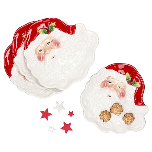 MamboCat 4er Set Gebäckteller Santa I Keksteller mit Gesicht vom Weihnachtsmann I 3D-Optik I Nikolaus, Adventszeit, Christmas, Weihnachten I Servierplatte, Kuchenplatte I Steingut von MamboCat