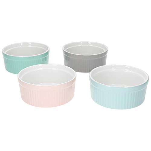 MamboCat 4er Set Muffin Förmchen Lotti rosa grau blau grün 200 ml I Mini Backform Keramik rund I Creme Brulee Schälchen Set I kleine Dessertschalen I Souffleeförmchen backofenfest Ø 11,5 cm von MamboCat