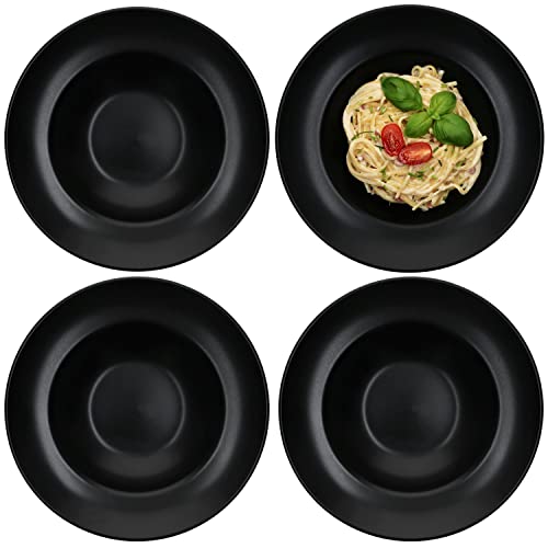 MamboCat 4er Set Pastateller Nero I matt schwarz I 400 ml I Ø 27cm I Schwarze Nudel Teller I Essteller tief I Steingut I Geschirr zum Anrichten von Pasta I Alternativ für Suppe, Salat & Co von MamboCat