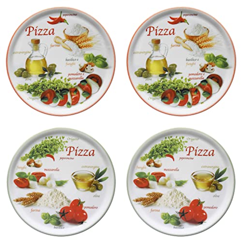 MamboCat 4er Set Pizzateller Napoli Green & Red Ø 32 cm I weisse Porzellanteller mit bunten Motiven zum Servieren für Antipasti und Tomate-Mozzarella I Pizzaplatten Frühstücksteller mediterran von MamboCat