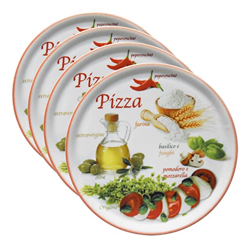 MamboCat 4er Set Pizzateller Napoli Red Ø 32 cm I Servier Platten mit Motiven I Vorspeisenplatten zum Anrichten für Antipasti oder Tomate-Mozzarella I bunte Porzellanteller für Pizza Pasta & Co von MamboCat