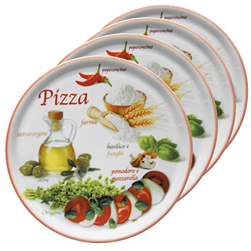 MamboCat 4er Set Pizzateller Napoli Red Ø 33,8 cm I Servier Platten mit Motiven I Vorspeisenplatten zum Anrichten für Antipasti oder Tomate-Mozzarella I bunte Porzellanteller für Pizza Pasta & Co von MamboCat