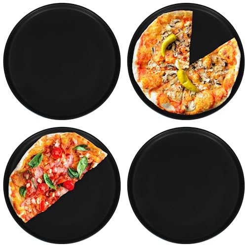 MamboCat 4er Set Pizzateller Nero groß I Ø 31cm I matt schwarze flache XXL-Teller I zum Anrichten I Steingut-Servier-Platten, Antipasti-Teller, Tapas, großer Essteller, Grill-Platte von MamboCat