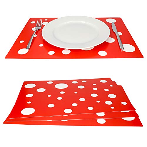 MamboCat 4er Set Tischset rot mit weißen Punkten I farbige Tischsets Kunststoff I Essunterlage Platzdeckchen abwaschbar I Tischmatten Teller Platzset Polypropylen I Retro Tisch Untersetzer 45x32cm von MamboCat