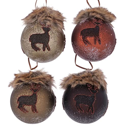 MamboCat 4tlg Set Weihnachtskugeln Cedrik I Ø 8cm I Hirsch-Dekor mit Kunstfell I Rentier, braun I Christbaum-Schmuck, Weihnachtsbaum-Deko hängend I Advents-Kranz I Christmas-Tree X-Mas von MamboCat