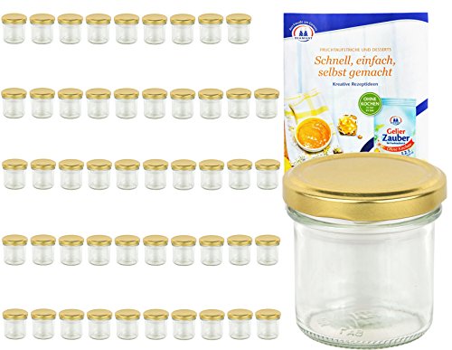 MamboCat 50er Set Sturzgläser 167 ml Deckelfarbe Gold to 66 inkl. Diamant Gelierzauber Rezeptheft, Marmeladengläser, Einmachgläser, Einweckgläser, Gläser von MamboCat