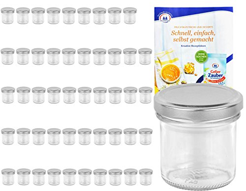 MamboCat 50er Set Sturzgläser 167 ml Deckelfarbe Silber to 66 inkl. Diamant Gelierzauber Rezeptheft, Marmeladengläser, Einmachgläser, Einweckgläser, Gläser von MamboCat