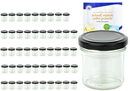 MamboCat 50er Set Sturzgläser 167 ml Deckelfarbe schwarz to 66 inkl. Diamant Gelierzauber Rezeptheft, Marmeladengläser, Einmachgläser, Einweckgläser, Gläser von MamboCat