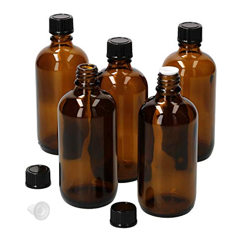 MamboCat 5tlg.-Set Miniaturflaschen mit Tropfer 100 ml I Tropferflasche aus Braunglas I Apothekerfläschen mit Tropfeinsatz I UV-geschützte Medikamenten-Aufbewahrung I Wiederverwendbar von MamboCat