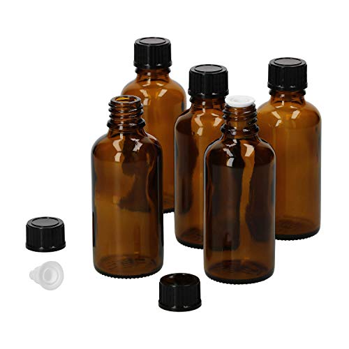 MamboCat 5tlg.-Set Miniaturflaschen mit Tropfer 50 ml I Tropferflasche aus Braunglas I Apothekerfläschen mit Tropfeinsatz I UV-geschützte Medikamenten-Aufbewahrung I Wiederverwendbar von MamboCat