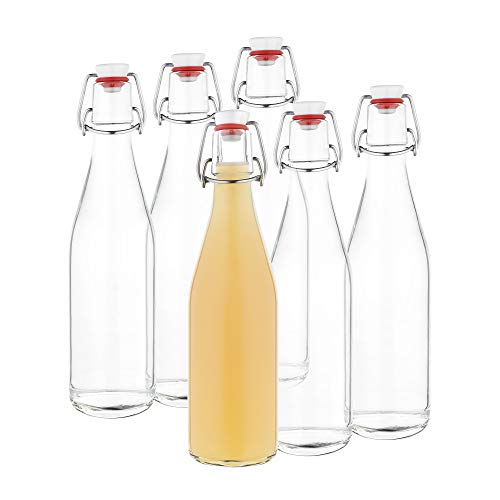 MamboCat Anton 6er Set Bügelflaschen Leere Glasflaschen zum Befüllen 500ml I Flaschen für Likör zum selbst Befüllen I Trinkflasche Glas mit Bügelverschluss Kopf aus Porzellan mit Gummidichtung von MamboCat