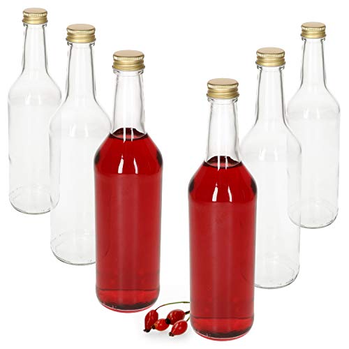 MamboCat Glasflaschen 500ml Schraubverschluss Gold I 6 Stück leere Flaschen zum Befüllen - Likörflaschen Schnapsflaschen I hochwertiger geschäumter Deckel - luftdicht I Glasflasche 6 Stück von MamboCat