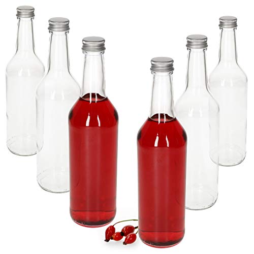 MamboCat Glasflaschen 500ml Schraubverschluss Silber I 6 Stück leere Flaschen zum Befüllen - Likörflaschen Schnapsflaschen I hochwertiger geschäumter Deckel - luftdicht I Glasflasche 6 Stück von MamboCat