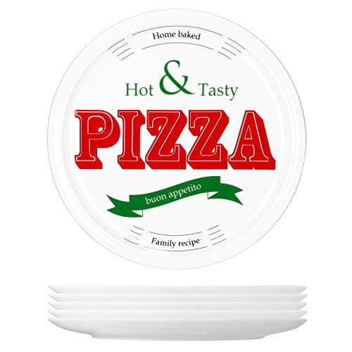 MamboCat 6-er Set Pizzateller Hot & Tasty Ø 30,5 cm große weiße Teller aus Steingut zum Anrichten für Pizza und Co oder als Steingutplatten zum Servieren von Wurst und Käse I Pizza Teller mit Motiv von MamboCat