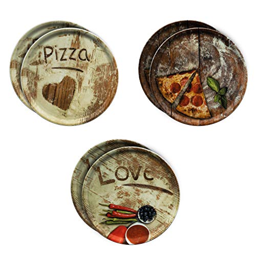 MamboCat 6-er Set Pizzateller Ø 31cm Volldekor Motive Lieblings-, Oliven- & Salami Pizza I große Teller aus Porzellan zum Anrichten für Pizza und Co oder zum Servieren als Wurst und Käseplatten von MamboCat