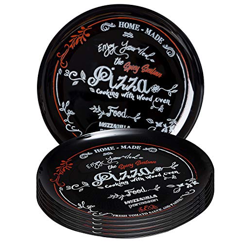 MamboCat 6X Pizza-Teller mit Motiven Nero schwarz Ø 32cm I 6er-Set Teller rund mit Aufschrift in Rot und Weiß I Servierplatte I Vorspeisen-Teller 6 Personen I Pizza-Plate Kitchenware I Gastro-Zubehör von MamboCat