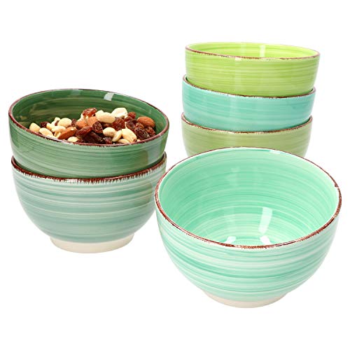 MamboCat Green 6er Müsli-Schalen-Set grün I robuste Steingut-Schüsseln für 6 Personen I Müsli-Schale & Beilagen-Schüssel mit Strudel-Muster I grüne Müsli-Schüssel 650 ml 6 Stück von MamboCat