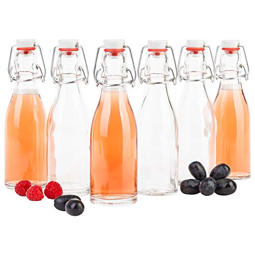 MamboCat 6er Set Bügelflaschen Leere Glasflaschen zum Befüllen 200ml I Flaschen für Likör zum selbst Befüllen I Trinkflasche Glas mit Bügelverschluss Kopf aus Porzellan mit Gummidichtung von MamboCat