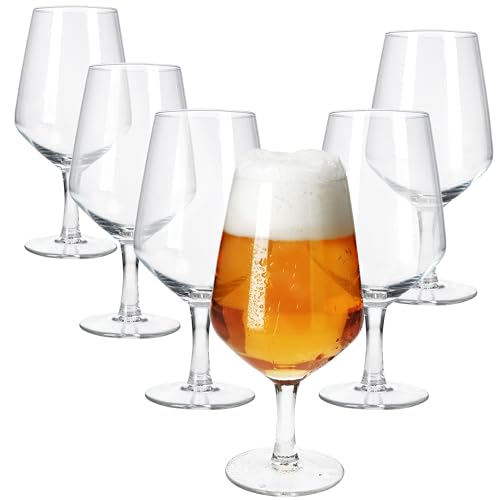 MamboCat 6er Set Carré Bierglas I 450ml, Höhe 18cm I für 6 Personen I Bierkelch aus Glas mit Fuß I transparentes Bierglas 0,35L I Biergläser für Partys, Geburtstage, Feiern, Bierfeste & Co von MamboCat