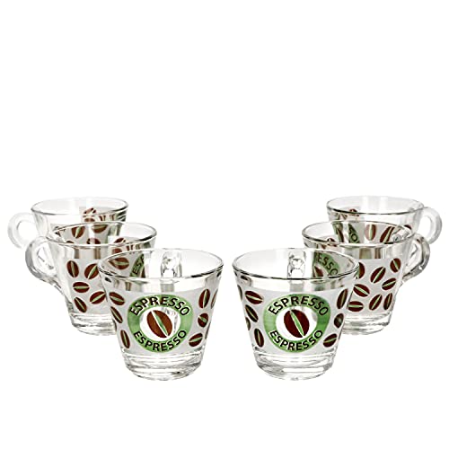 MamboCat 6er Set Cremona Glas-Espressotasse mit Henkel I Grün I 60 ml I Milchglas-Optik mit Espressobohnen und Aufschrift I Alternativ für Lungo, Americano, Ristretto & Co von MamboCat