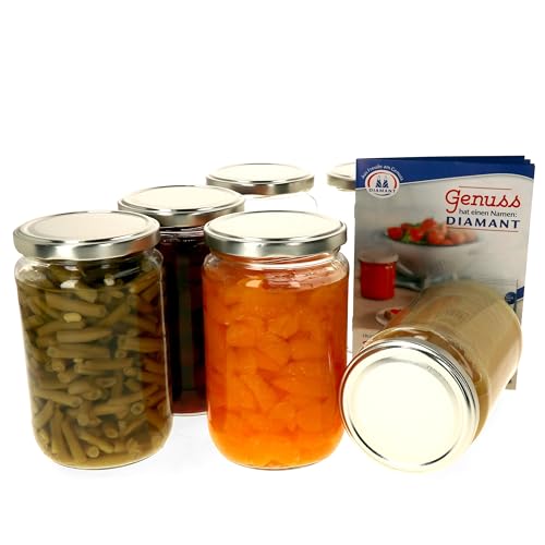 6er Set Einmachglas 720 ml I Deckel in Silber I Twist-Off to 82 I Rund- / Einkochgläser I Vorratsglas I + GRATIS Rezeptheft I Glasbehälter zur Aufbewahrung von MamboCat