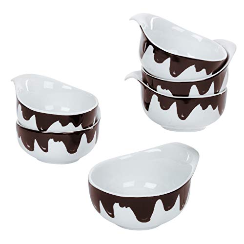 MamboCat 6er-Set Fondueschälchen Blob I je 150ml I 6X Servier-Schale für Löffel-Dessert I Schokofondue-Set I Porzellan-Geschirr weiß mit Kleckse Schokobraun Dekor I Gastro-Artikel Küchen-Zubehör von MamboCat