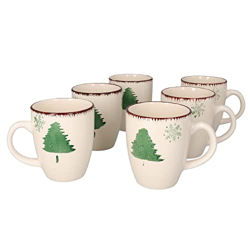 6er Set Kaffeebecher Schneeflocken & Tannenbaum I Weihnachten I 300 ml I Christmas Tree, X-Mas Time I Glühwein I Eierlikör I Punsch I Tasse I Pott I Steingut von MamboCat