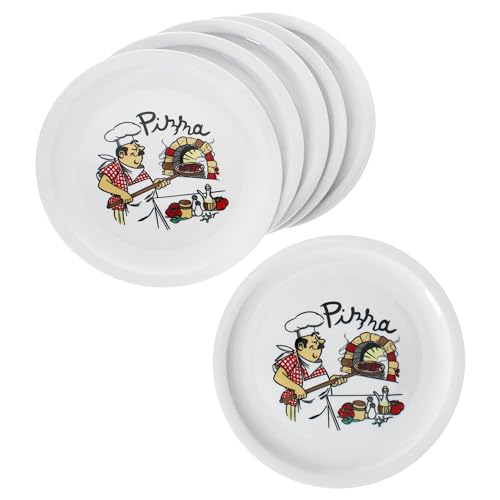 MamboCat 6er Set Luigi Pizzateller I Ø 30,5 cm I für 6 Personen I weiße große Pizzateller aus Porzellan mit Pizza-Bäcker Motiv I für Pizzen oder zum Anrichten I XXL-Speiseteller von MamboCat