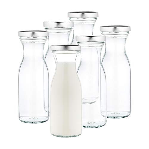 MamboCat 6er Set Milchflaschen 250ml + Twist-Off Deckel TO53 silber I Kleine Flaschen zum Befüllen I Weithalsflasche zum Einkochen I Einmachflaschen Vorratsflasche I Glasflaschen luftdicht von MamboCat