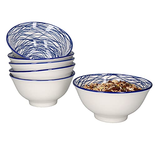 MamboCat 6-teiliges Schüssel-Set Rabisco I Müsli-Schalen-Set für 6 Personen I tiefe Bowls beidseitig glänzend lasiert I Schale in Blau-Weiß I Hochwertiges Porzellan Geschirr-Set mit Ø 16cm von MamboCat