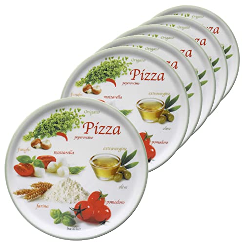 MamboCat 6er Set Pizzateller Napoli Green Ø 32 cm I Servierplatten mit Motiven I Vorspeisen Platten zum Anrichten für Antipasti oder Tomate-Mozzarella I bunte Porzellan Teller für Pizza & Co von MamboCat