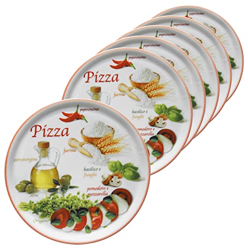 MamboCat 6er Set Pizzateller Napoli Red Ø 32 cm I Servier Platten mit Motiven I Vorspeisenplatten zum Anrichten für Antipasti oder Tomate-Mozzarella I bunte Porzellanteller für Pizza Pasta & Co von MamboCat