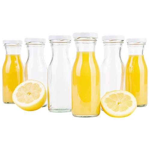 MamboCat 6er Set Saftflaschen 150ml + Twist-Off Deckel TO43 weiß I Leere Flaschen zum Befüllen I Weithalsflasche zum Einkochen I Einmachflaschen Milchflaschen I Runde Glasflaschen luftdicht von MamboCat