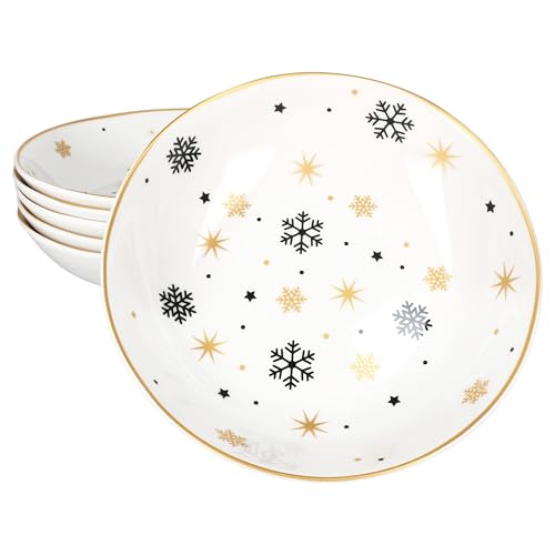 MamboCat 6er Set Stars schwarz & gold Suppenteller I 500ml I 6 Personen I tiefer Steingut-Teller mit Sternen & Schneeflocken für Salat, Suppe, Reis & Pasta von MamboCat
