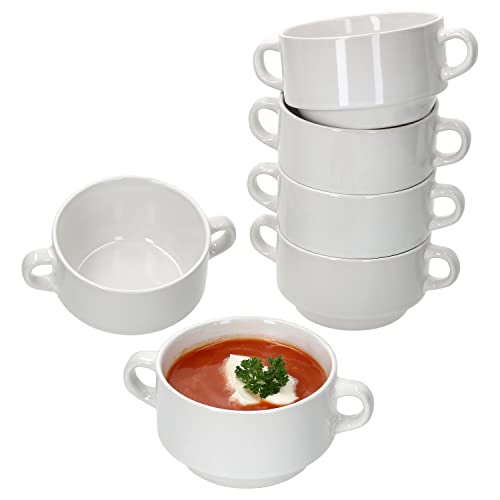 MamboCat 6er Set Stiva Suppenschale 250 ml I Weiß I Für 6 Personen I Suppentasse, Suppenterrine, Soup-Bowl I Porzellan-Schale, stapelbar I 18x12,5x8,5cm kleine Schüssel Henkel für Eintopf & Suppe von MamboCat