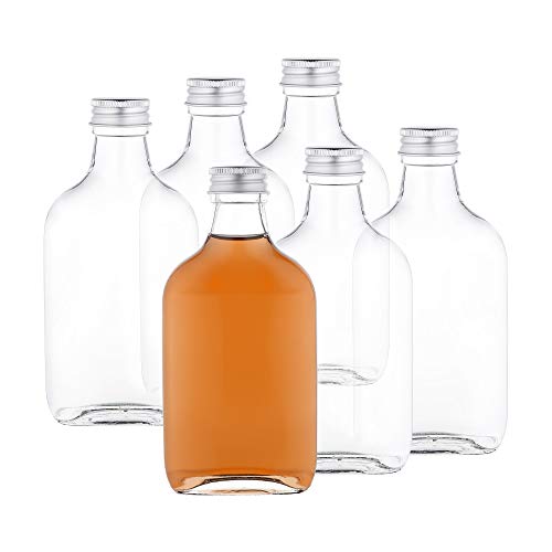 MamboCat 6er Set Taschenflasche 200ml I Flachman Glas mit silbernem Schraubverschluss I Schnapsflaschen Likörflaschen zum Befüllen I Essig-Öl-Fläschchen I 6 Glasflaschen 200ml luftdicht von MamboCat