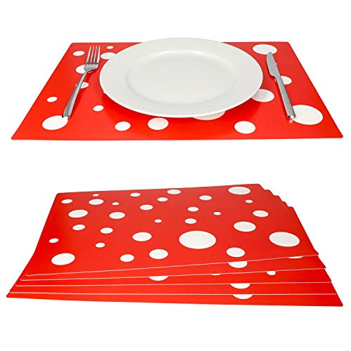 MamboCat 6er Set Tischset rot mit weißen Punkten I farbige Tischsets Kunststoff I Essunterlage Platzdeckchen abwaschbar I Tischmatten Teller Platzset Polypropylen I Retro Tisch Untersetzer 45x32cm von MamboCat