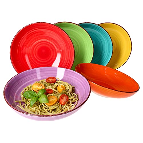 MamboCat 6er Set Uni bunt Pastateller Ø 23,5cm tiefe Nudelteller I Pastaschalen zum Servieren für Nudelgerichte I Steingut Salatschale rund I bunte Suppenteller I Müslischalen Bowl Schüssel 800ml von MamboCat